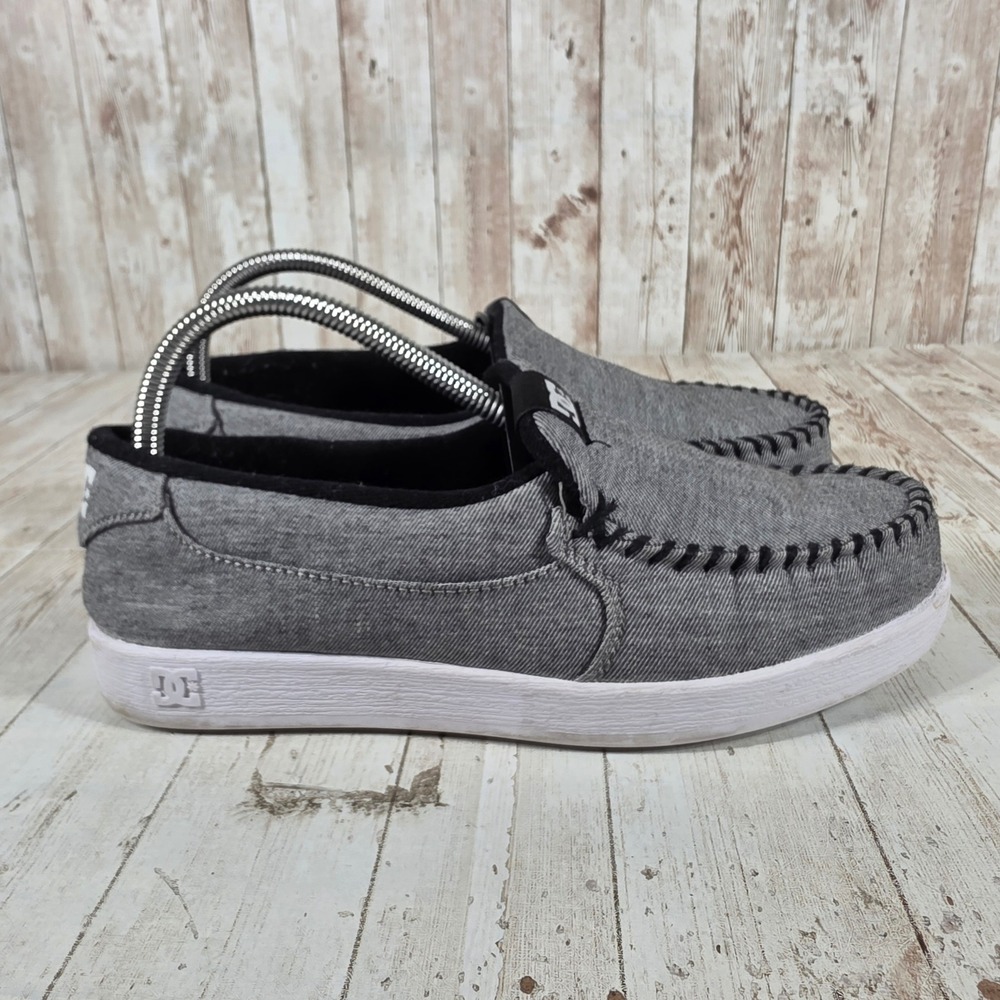 DC Shoes Mens Grey Canvas Slip On Loafers‎ Whipstitch Moc Toe Sneakers Size 7